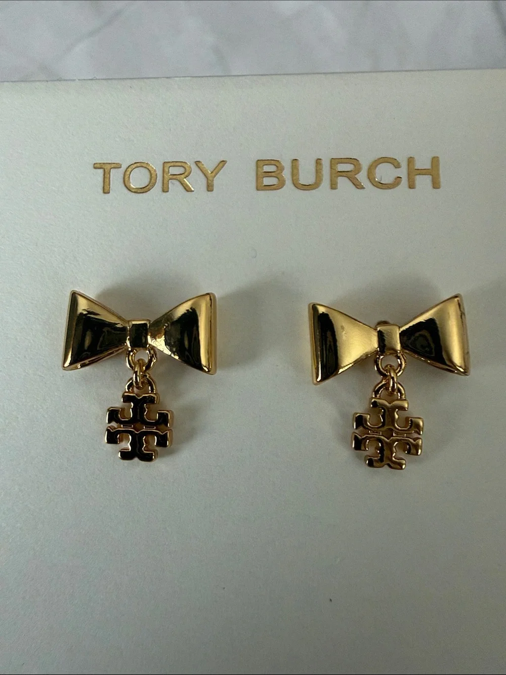 Tory Burch | Gold Plated Logo & Bow Drop Earrings